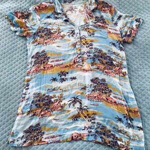 Faherty Blue and Orange Hawaiian Tropical Print Shirtdress